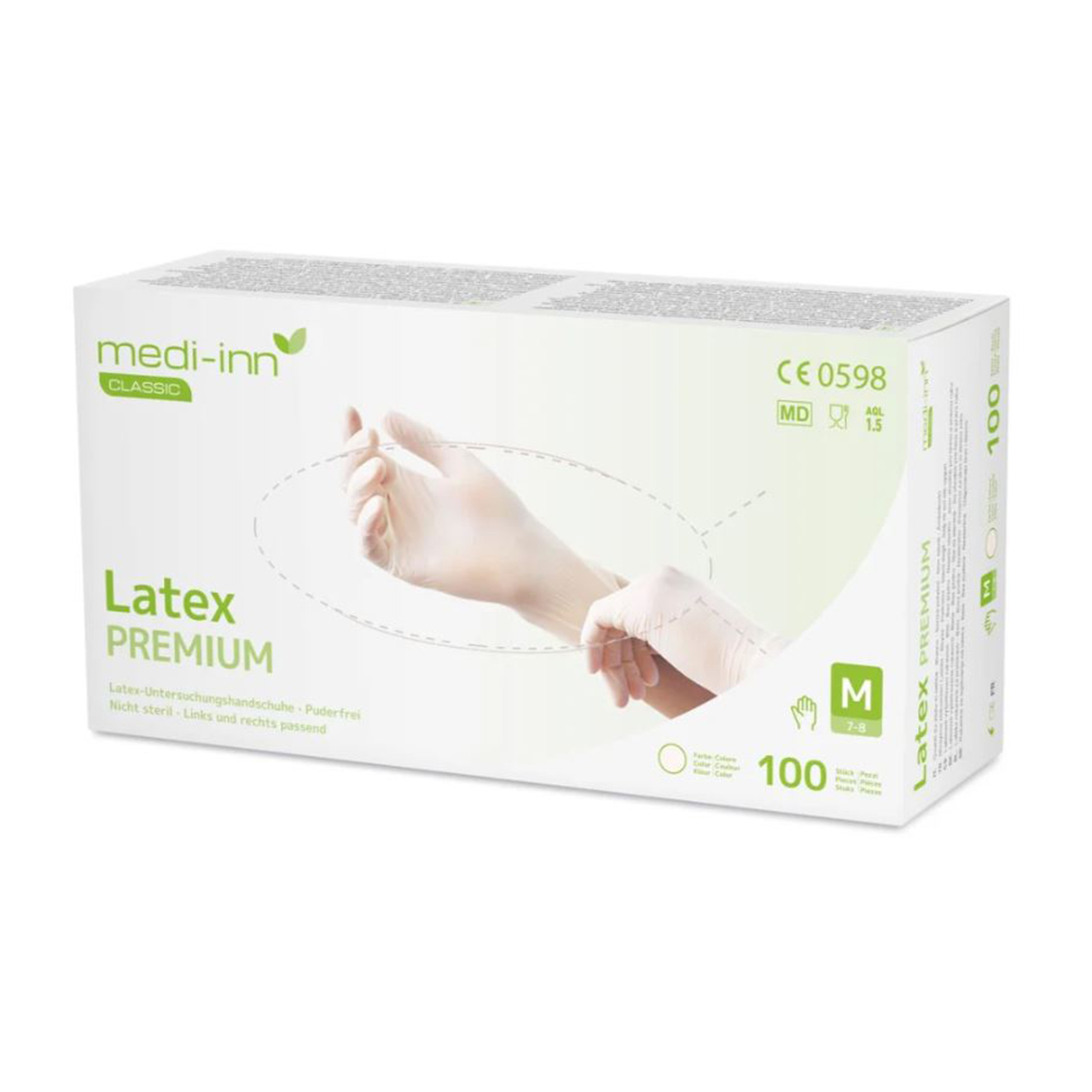 Gants en latex Medi-Inn Premium 100, non poudrés, blanc