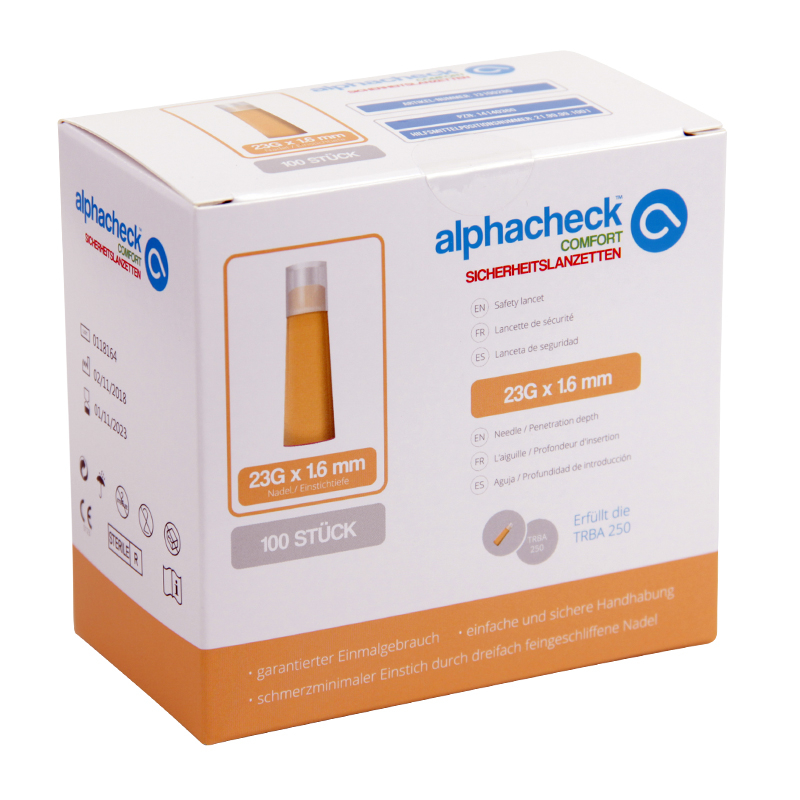 Lancettes de sécurité alphacheck comfort, 23G